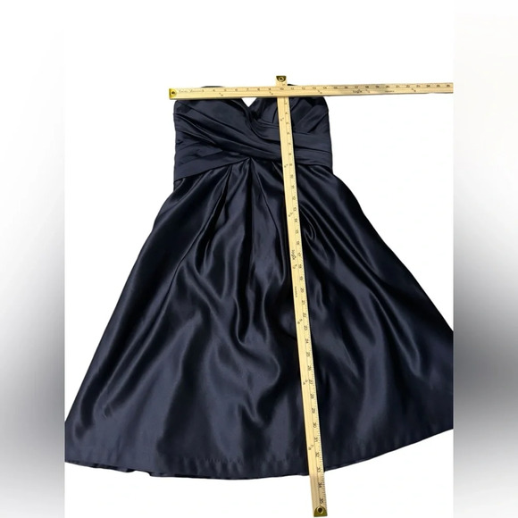 EUC Beautiful Satin Navy ruched front Bill Levkoff Strapless Holiday dress sz 10 - Picture 7 of 8